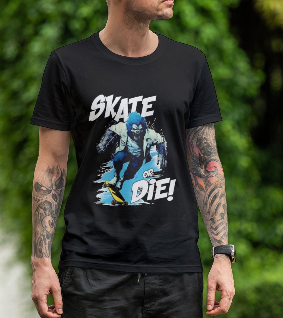 Skate Or Die Wolfy Classic Blue Werewolf Skateboarding T-Shirt