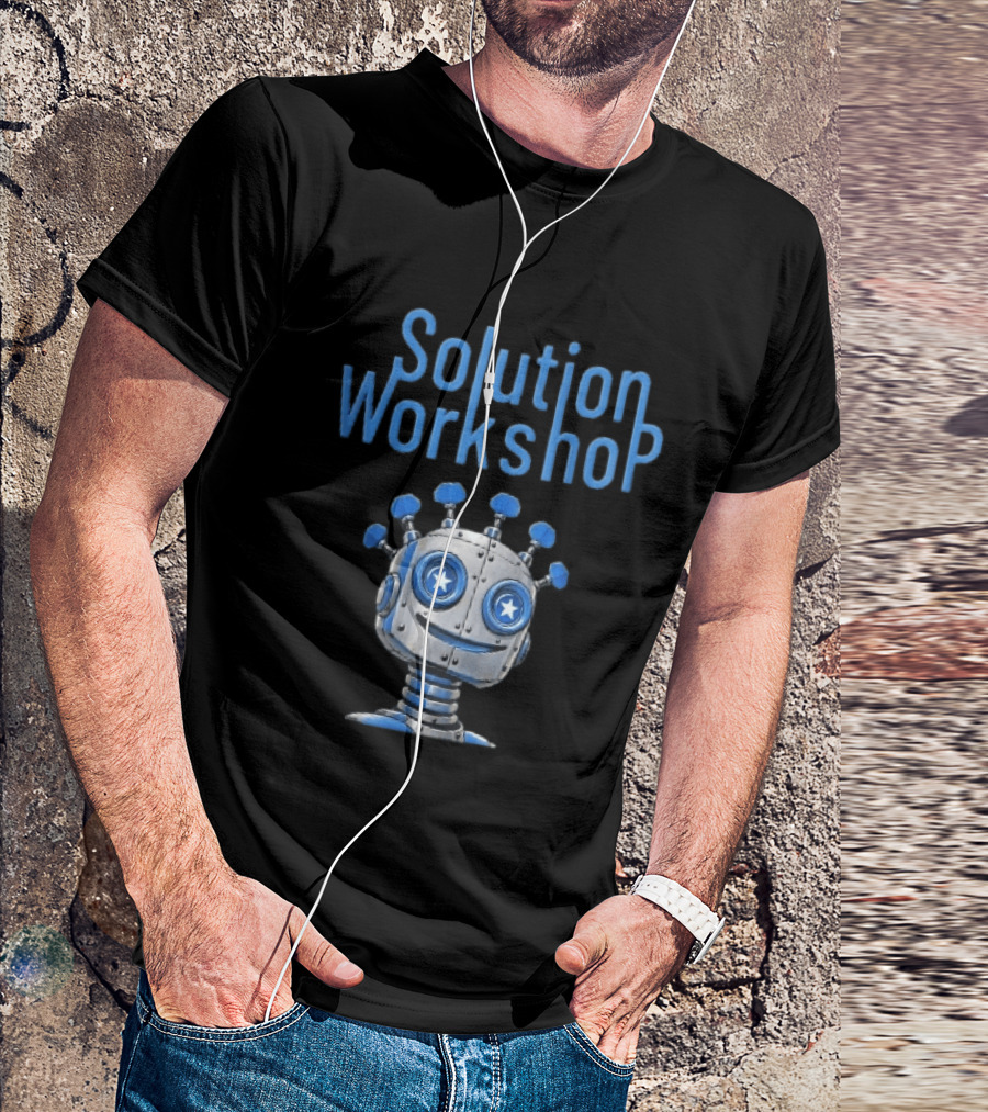 Solution Workshop Cartoon Metallic Robot Head With Star Eyes And Guitar Tuning Pegs T-Shirt