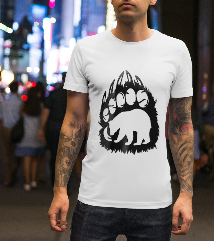 Black Sharp Clawed Grizzly Bear Paw Walking Silhouette Animal Print T-Shirt