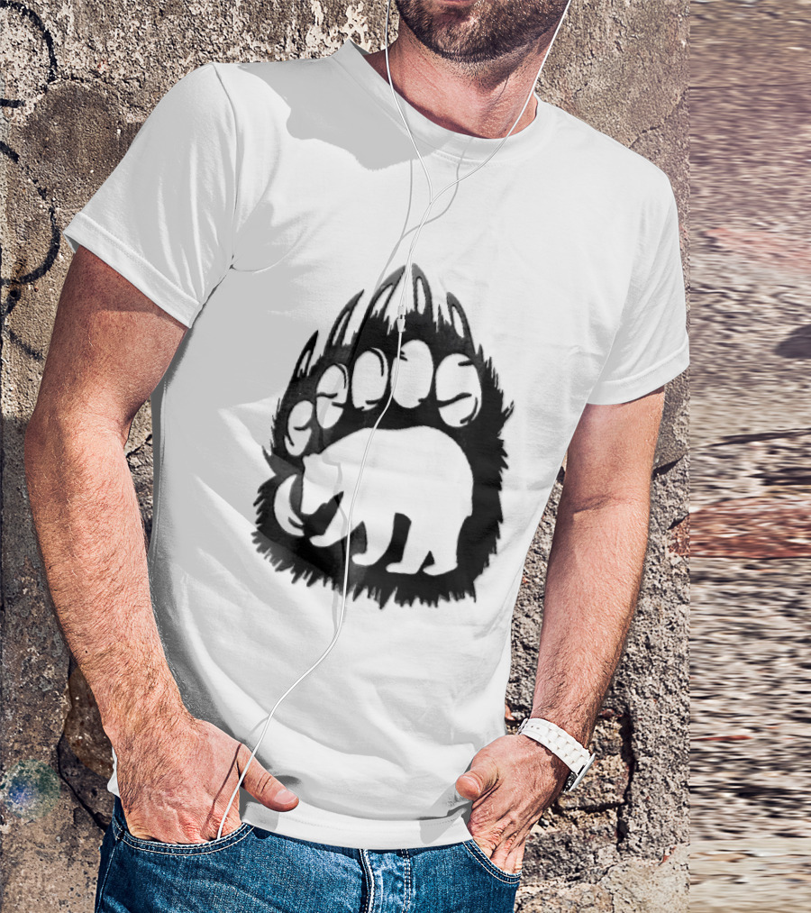 Black Sharp Clawed Grizzly Bear Paw Walking Silhouette Animal Print T-Shirt