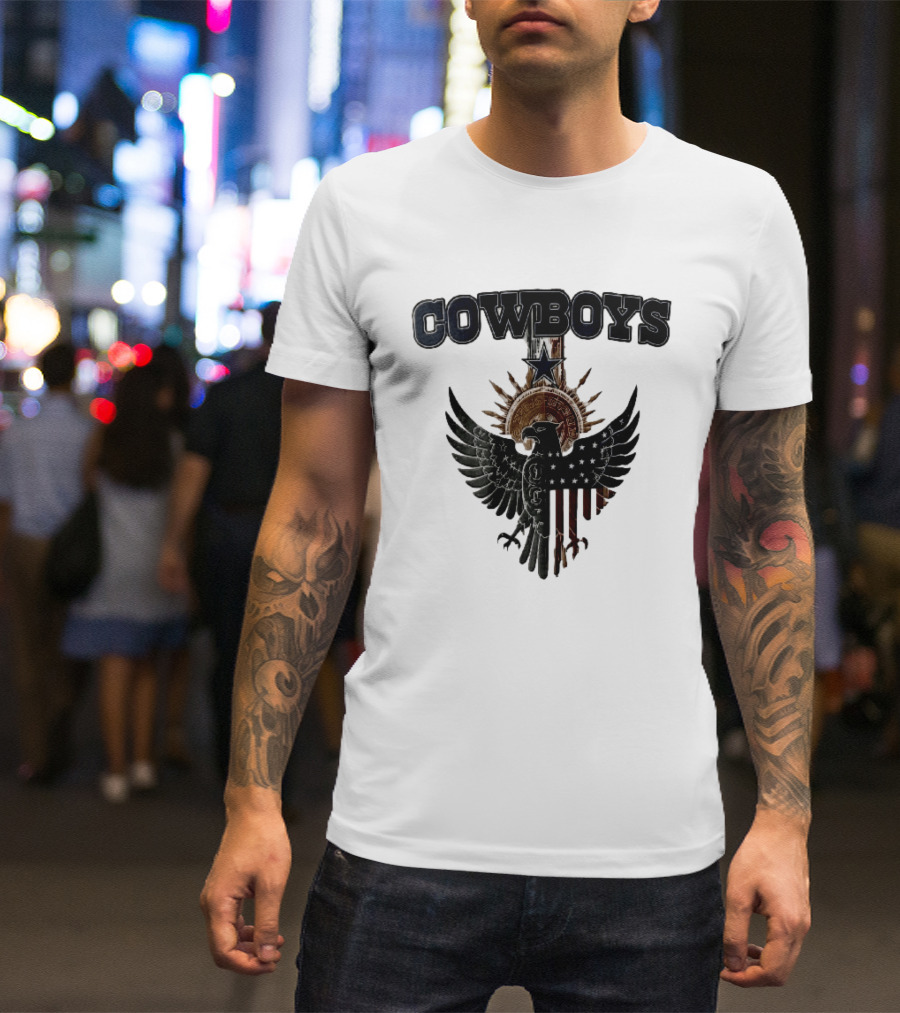Dallas Cowboys American Mexican Flag Eagle Star Aztec Calendar T-Shirt