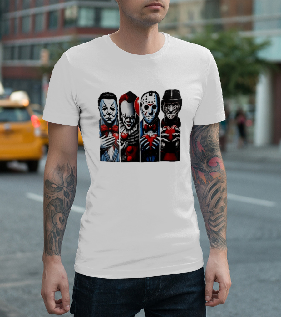 Classic Horror Villains With Red Valentine Hearts T-Shirt