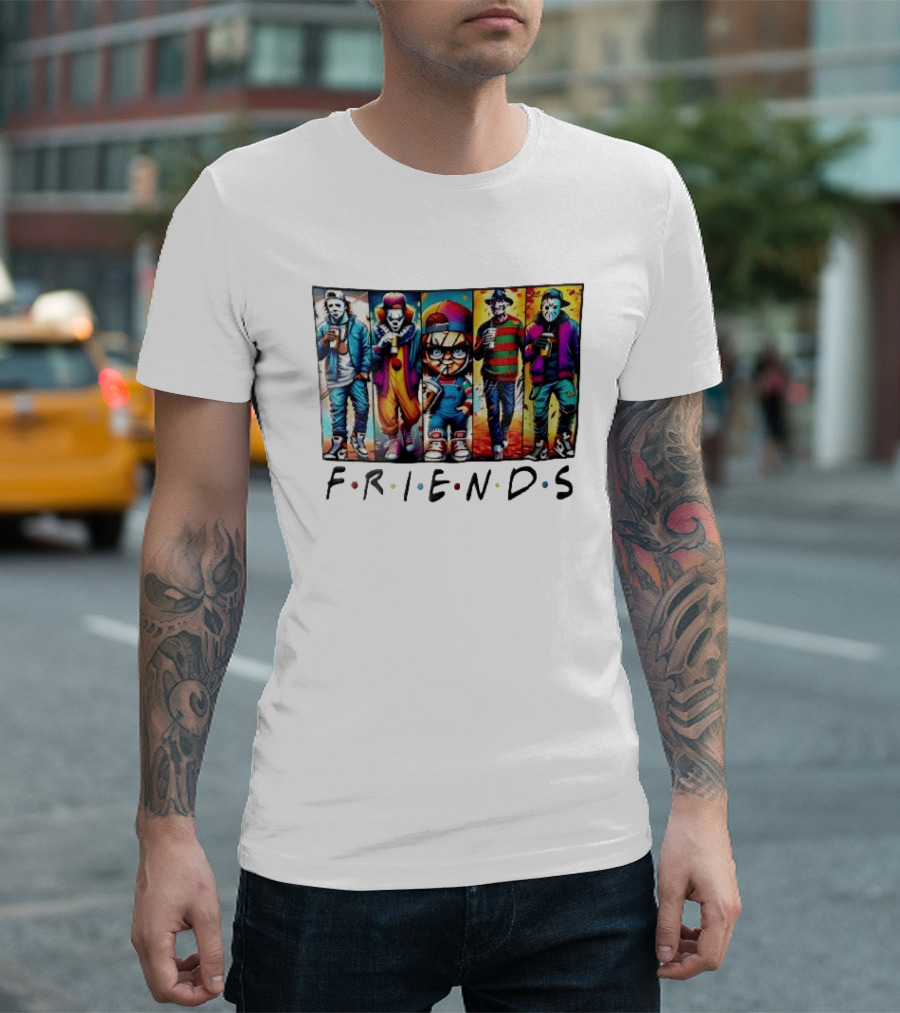 Friends TV Show Horror Movie Characters Coffee Cartoon T-Shirt