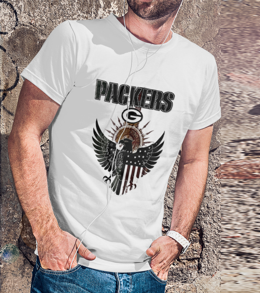 Packers Green Bay Eagle American Flag Aztec Sun T-Shirt