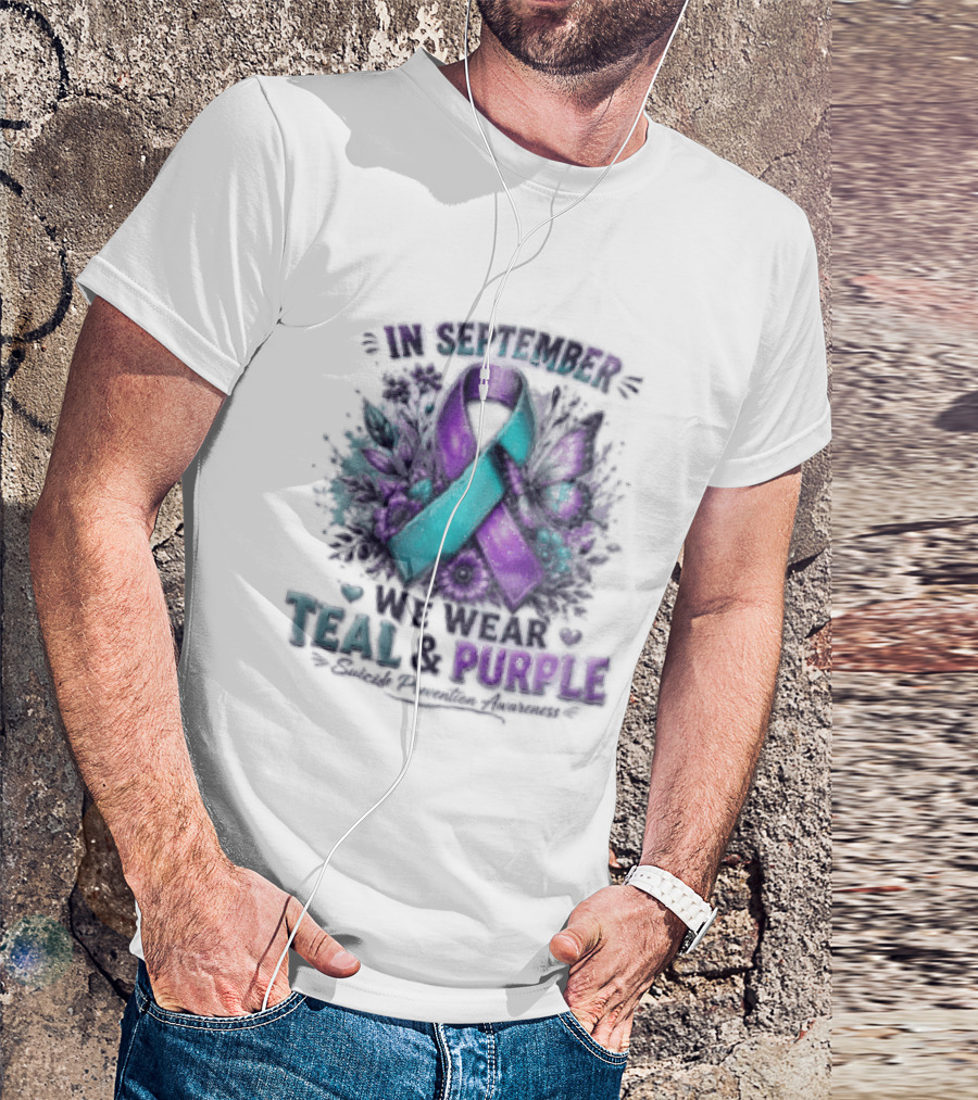 September Teal And Purple Ribbon Suicide Prevention Awareness T-Shirt