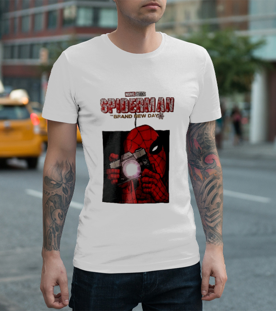 Marvel Studios Spiderman The Brand New Day Masked Hero Camera Flash T-Shirt