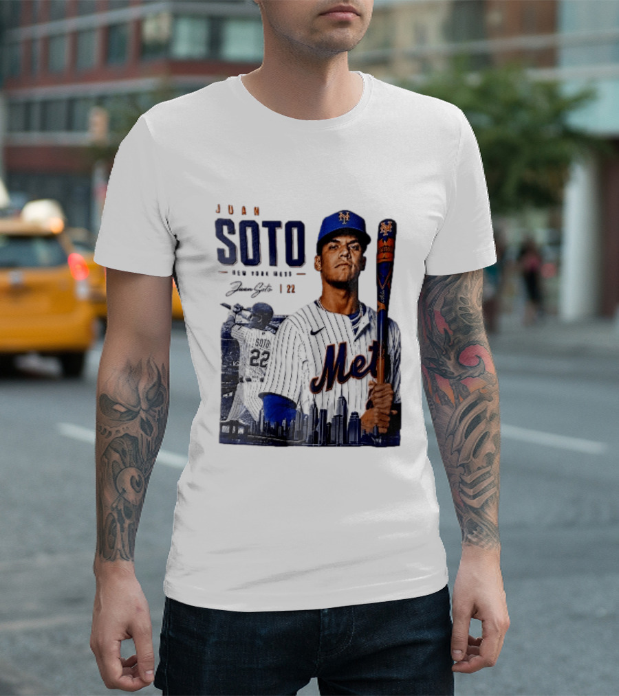Juan Soto New York Mets MLB 22 Player Batting Skyline Collage T-Shirt