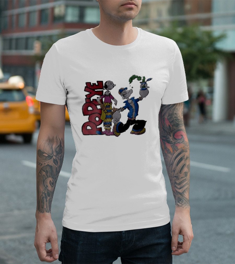Popeye Cartoon Character With Olive Oyl Squeezing Spinach Can T-Shirt