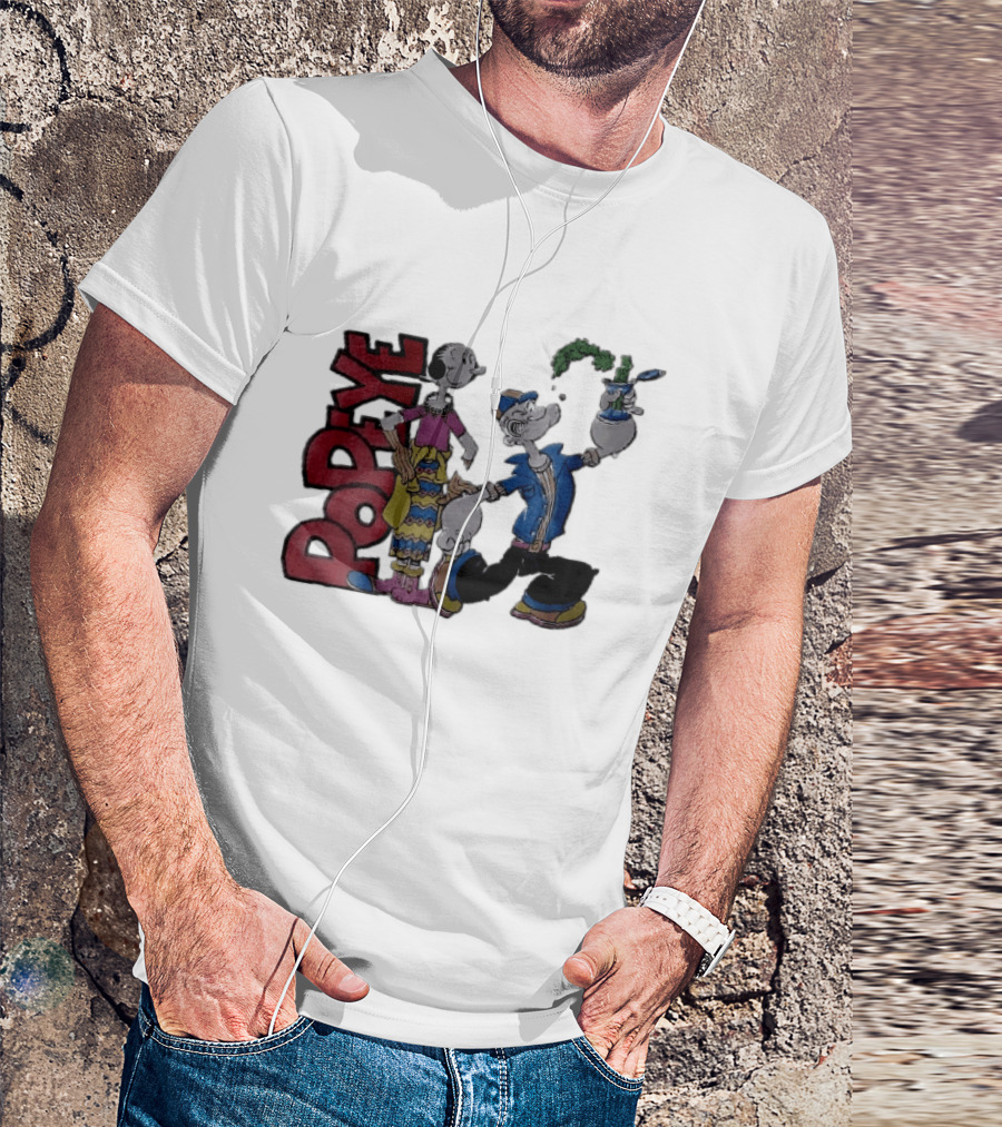 Popeye Cartoon Character With Olive Oyl Squeezing Spinach Can T-Shirt