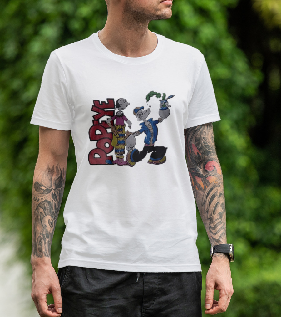 Popeye Cartoon Character With Olive Oyl Squeezing Spinach Can T-Shirt