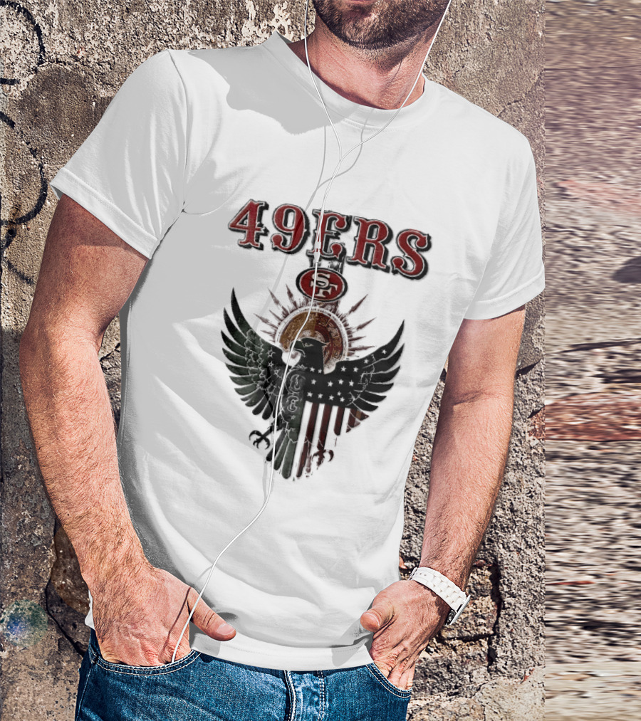 San Francisco 49ers Aztec Sunburst Eagle Mexican American Flag T-Shirt