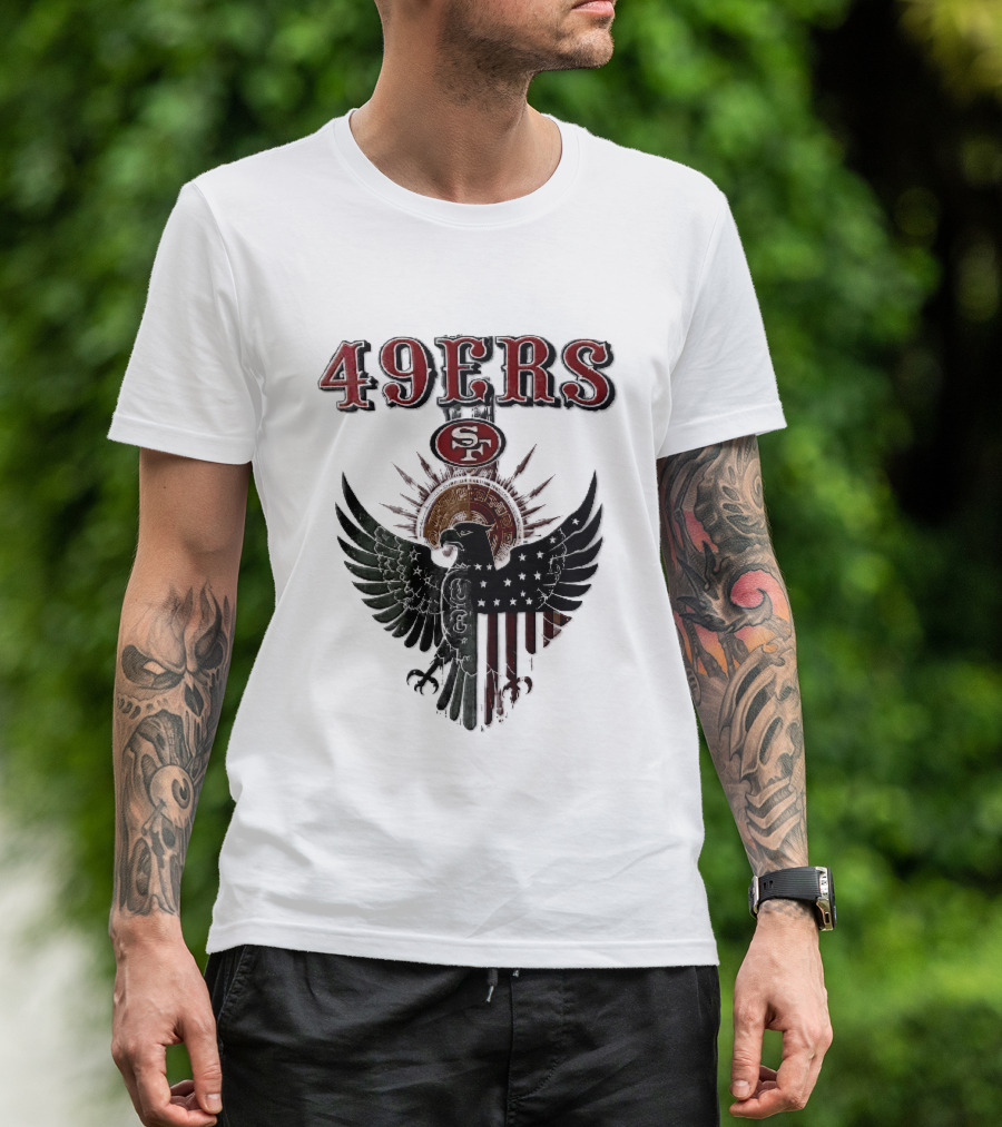 San Francisco 49ers Aztec Sunburst Eagle Mexican American Flag T-Shirt