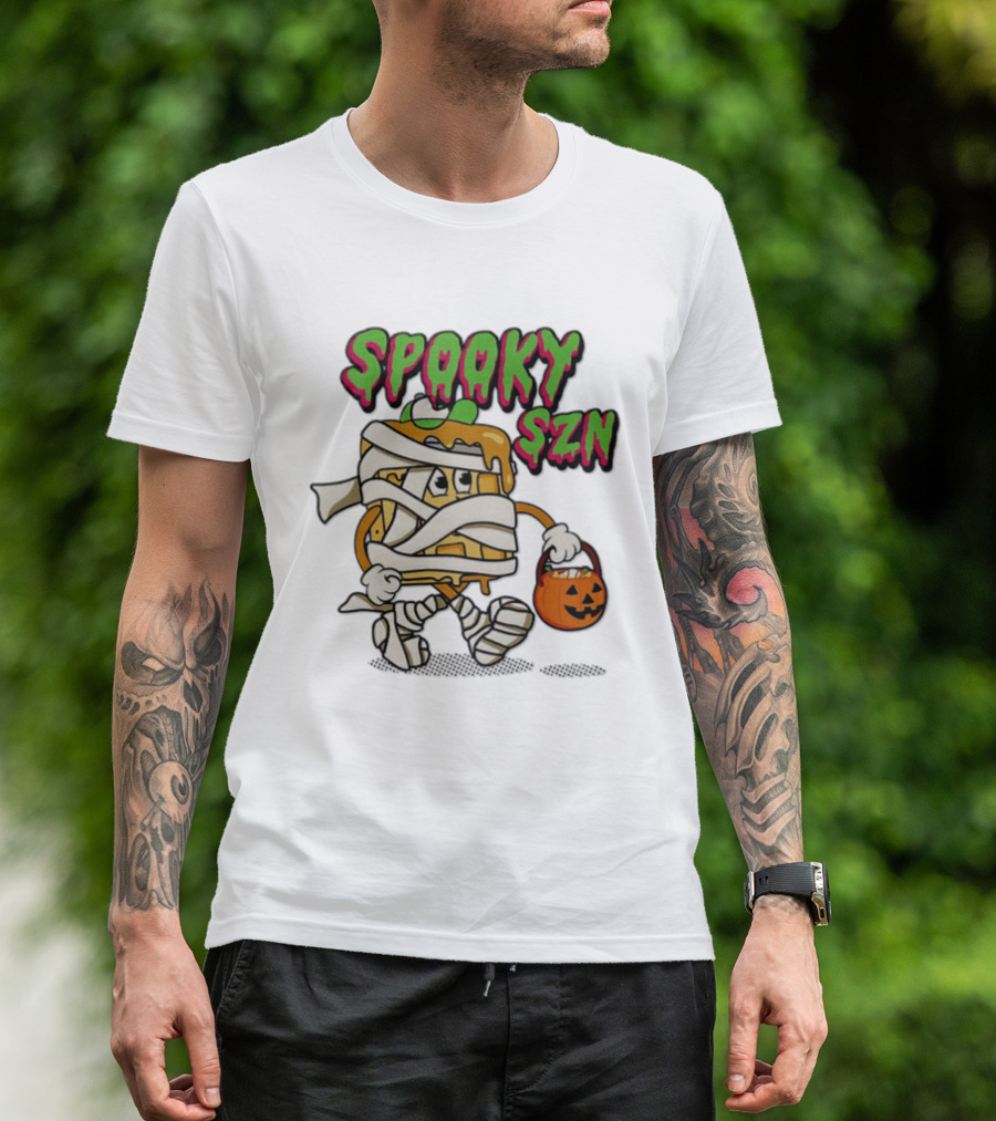 Spooky SZN Halloween 2026 Wrapped Waffle Monster With Pumpkin Bucket T-Shirt