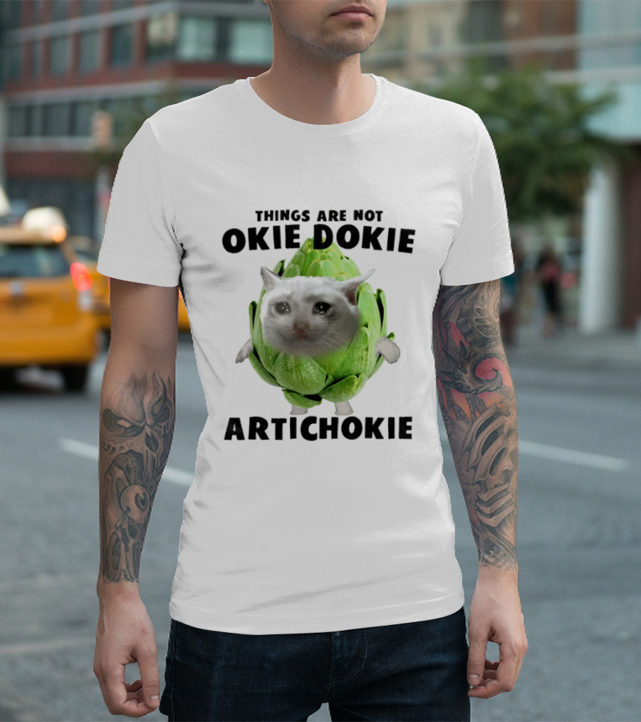 Things Are Not Okie Dokie Artichokie Sad Cat Meme T-Shirt