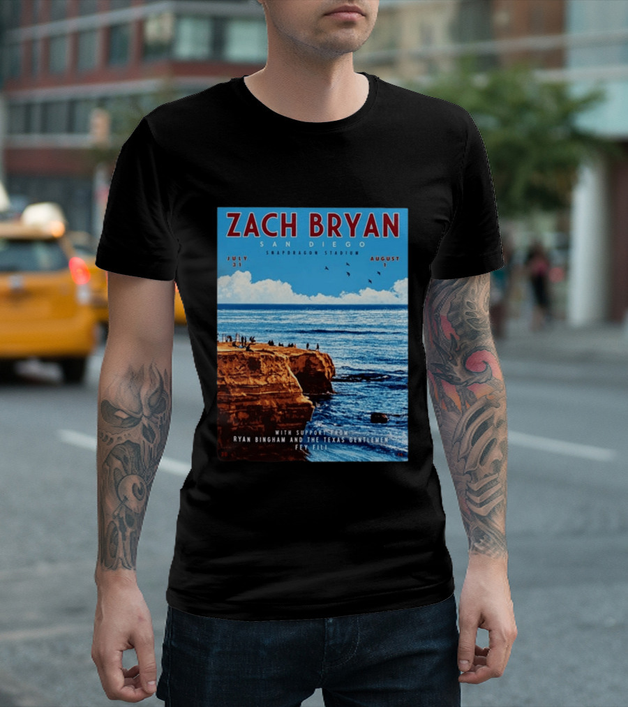 Zach Bryan San Diego Snapdragon Stadium July 31 August 1 With Support From Ryan Bingham The Texas Gentlemen Feu Fei T-Shirt