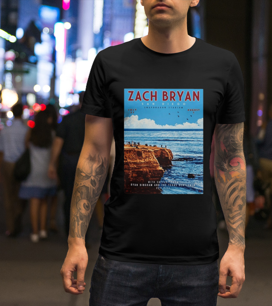 Zach Bryan San Diego Snapdragon Stadium July 31 August 1 With Support From Ryan Bingham The Texas Gentlemen Feu Fei T-Shirt