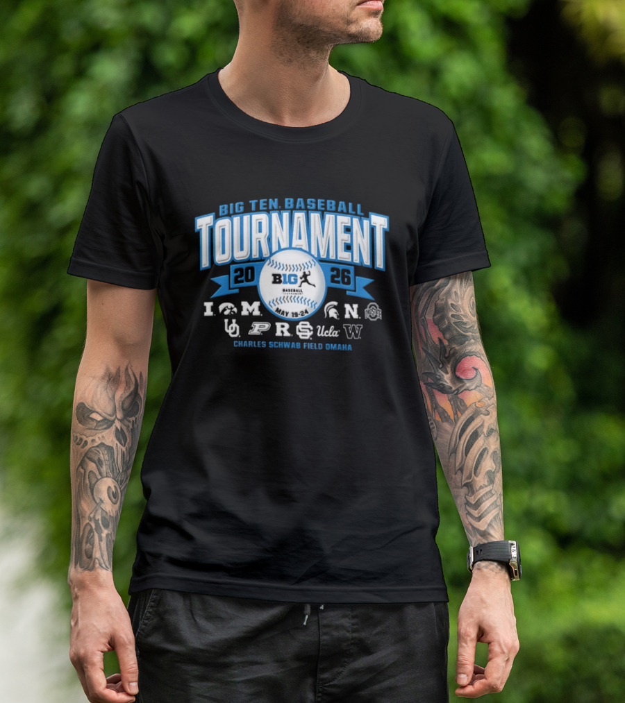 Big Ten Baseball Tournament 2026 Charles Schwab Field Omaha Iowa Michigan Purdue UCLA Ohio State T-Shirt