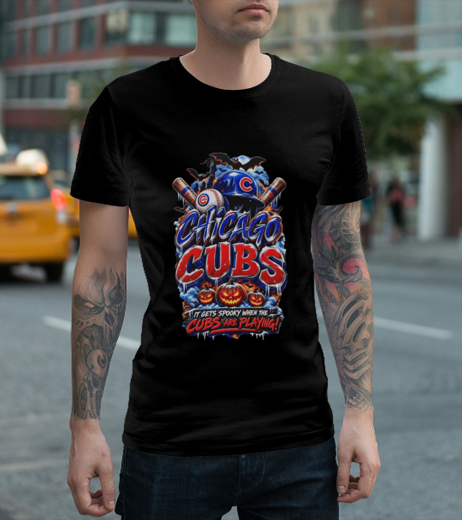 Chicago Cubs Halloween Spooky Baseball T-Shirt