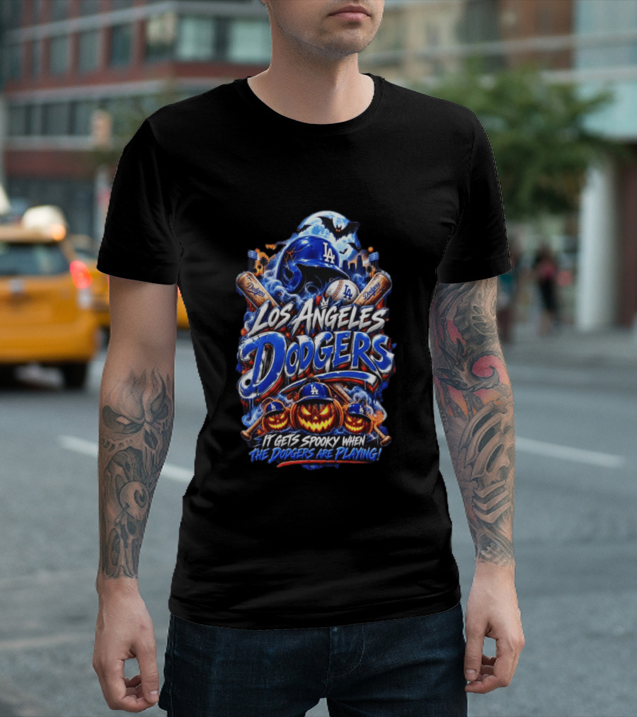 Los Angeles Dodgers Halloween Spooky Theme With Pumpkins And Baseball T-Shirt