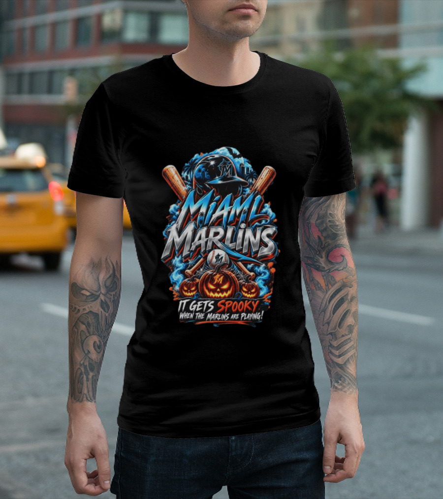 Miami Marlins MLB Spooky Halloween Baseball T-Shirt