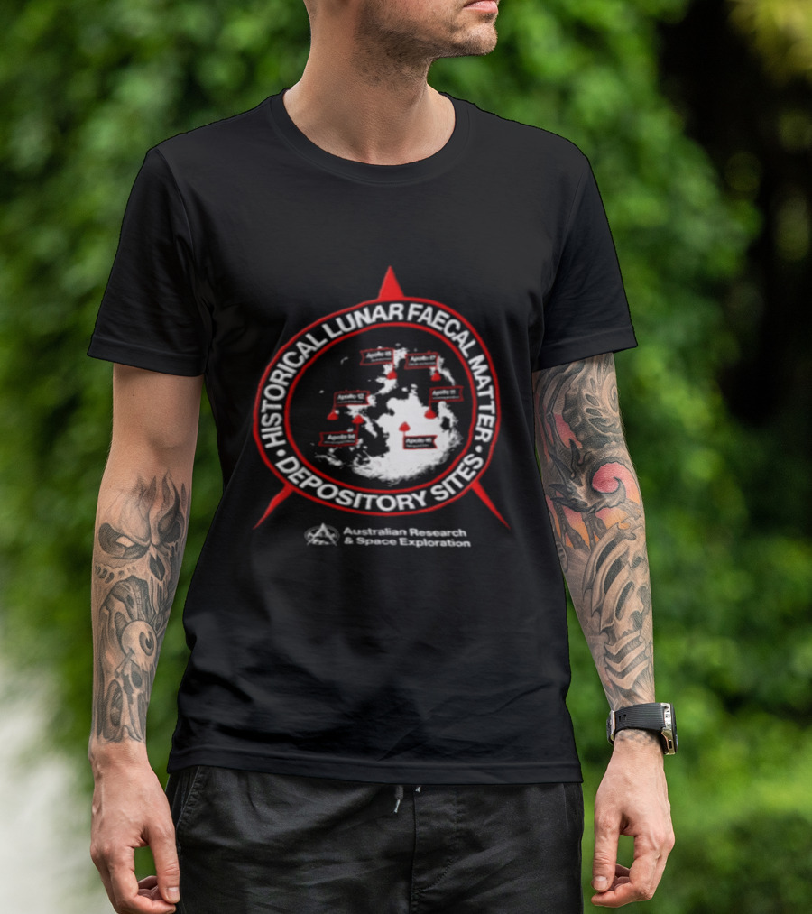 Historical Lunar Faecal Matter Depository Sites Australian Research And Space Exploration Moon Map Locations T-Shirt