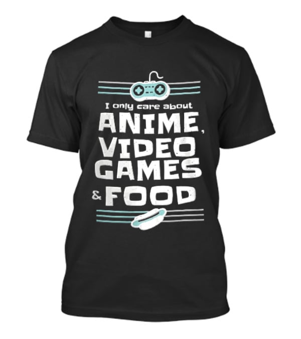 I Only Care About Anime Video Games Food Gamepad Hotdog Distressed Line T-Shirt