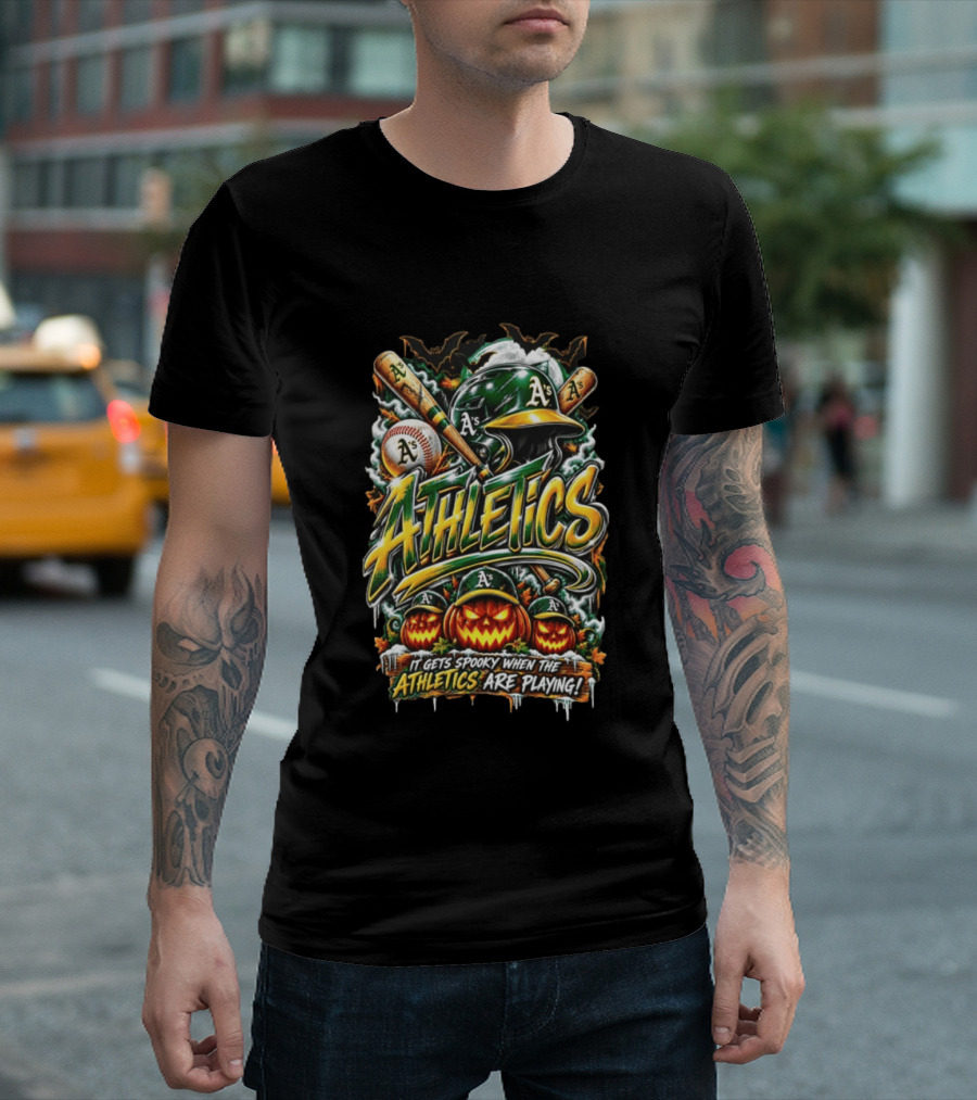 Oakland Athletics Halloween Spooky Baseball T-Shirt