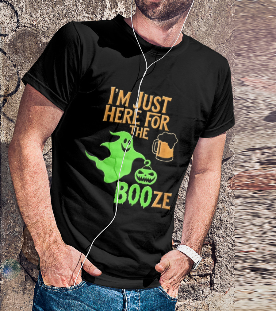I'm Just Here For The Booze Green Ghost Pumpkin Lantern Beer T-Shirt