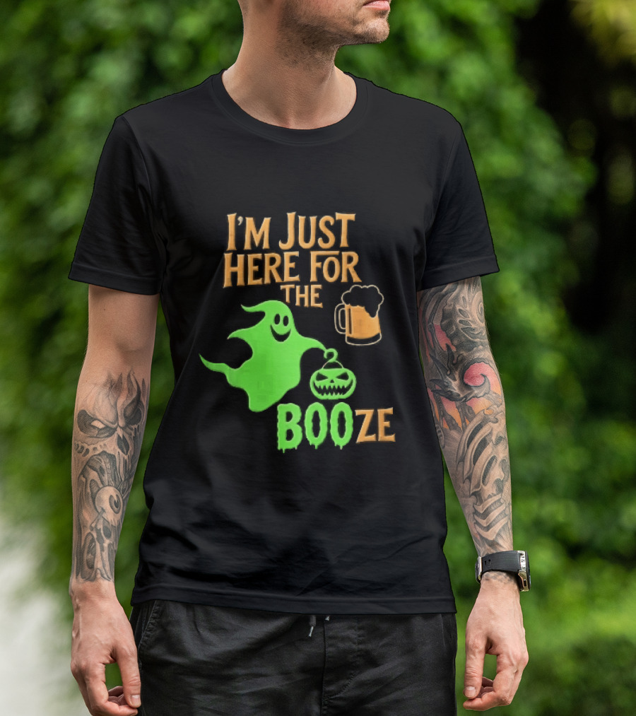 I'm Just Here For The Booze Green Ghost Pumpkin Lantern Beer T-Shirt