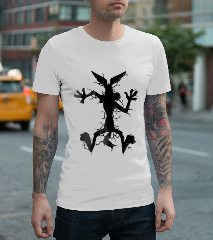 Cartoon Coyote Crash Fractured Stone Impact Hole T-Shirt