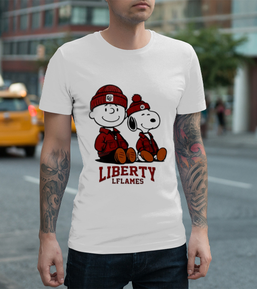 Charlie Brown Snoopy Liberty Flames NCAA Football 2026 Peanuts Collaboration T-Shirt
