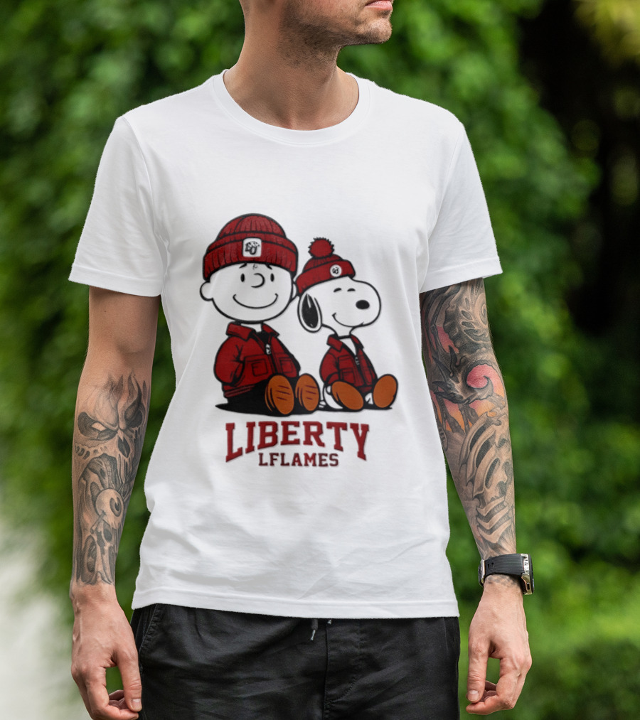 Charlie Brown Snoopy Liberty Flames NCAA Football 2026 Peanuts Collaboration T-Shirt
