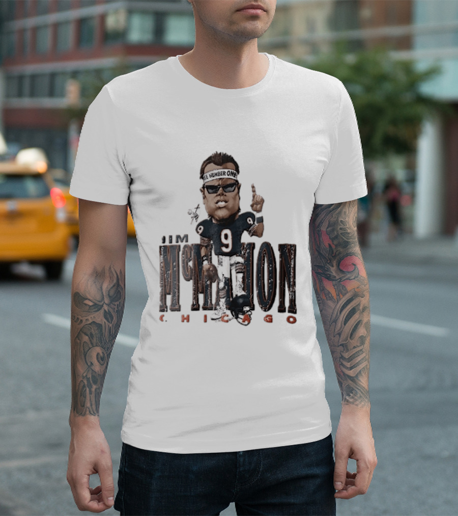Chicago Bears Jim McMahon Were Number One Caricature Player Helmet T-Shirt