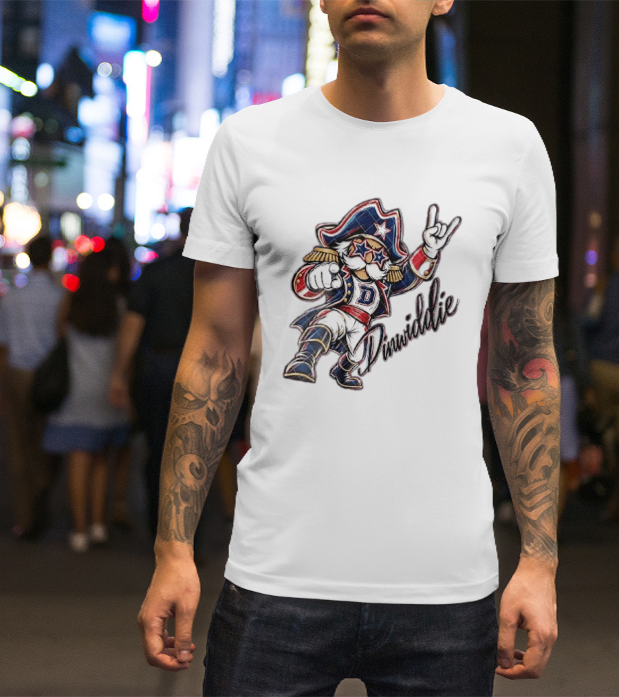 Dinwiddie Generals Cartoon Patriot Star Glasses Pointing Hand Dinwiddie T-Shirt