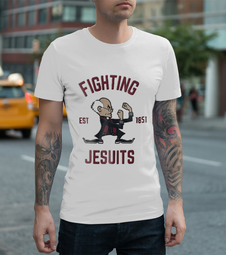 Fighting Jesuits Est 1851 Cartoon Priest In Boxing Stance T-Shirt