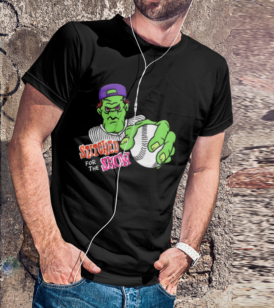 Stitched For The Show Baseball Monster Pitcher Cartoon T-Shirt