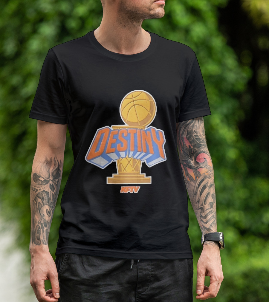 Destiny Gold Basketball Hoop Trophy Cartoon KFTV Orange Lettering T-Shirt