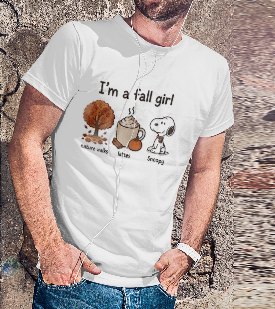 I'm A Fall Girl Nature Walks Lattes Snoopy Autumn Tree Pumpkin Coffee T-Shirt