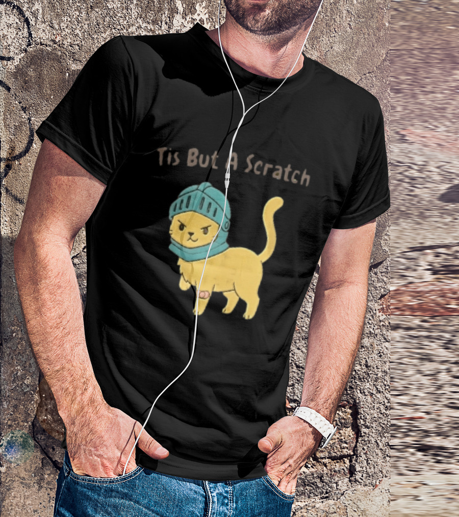 Tis But A Scratch Cartoon Cat Knight Helmet Bandage T-Shirt