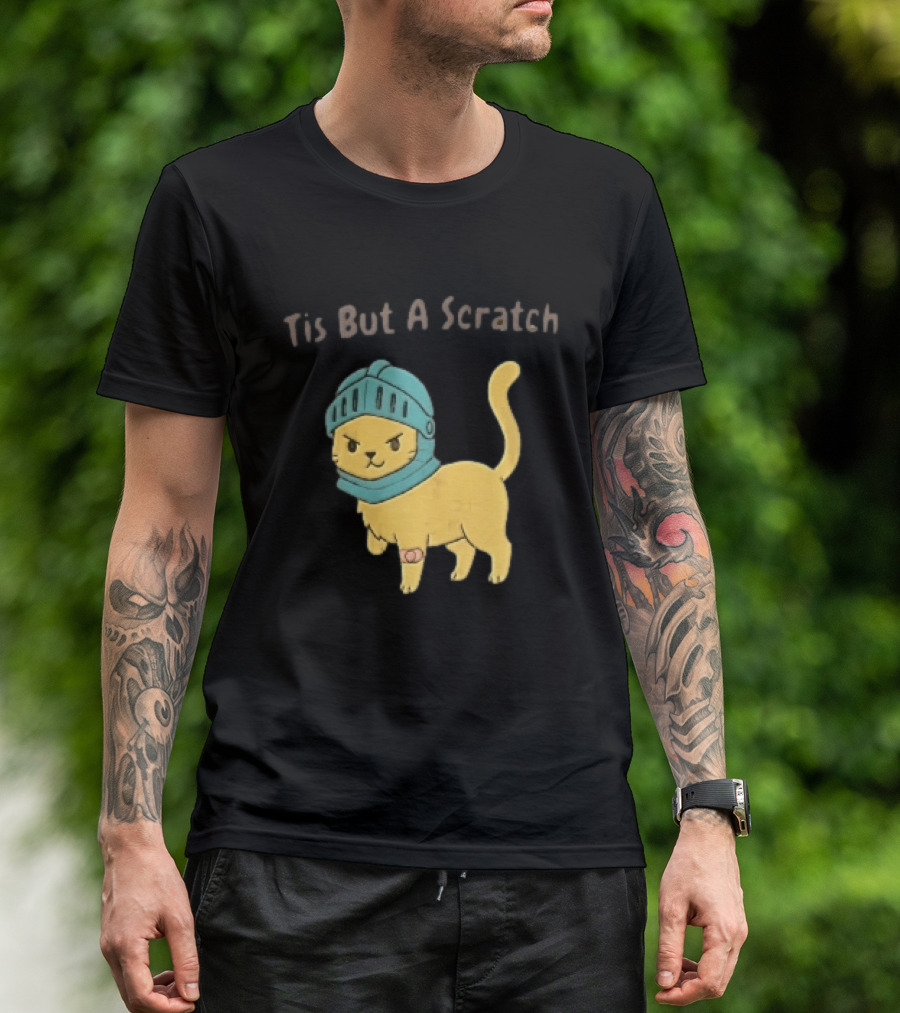 Tis But A Scratch Cartoon Cat Knight Helmet Bandage T-Shirt