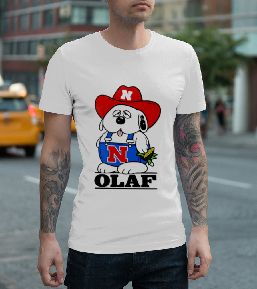 Nebraska Cornhuskers Olaf Dog In Overalls With Corn And Red Hat T-Shirt