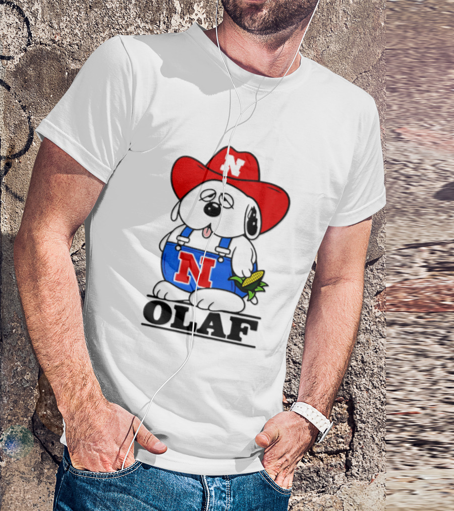 Nebraska Cornhuskers Olaf Dog In Overalls With Corn And Red Hat T-Shirt