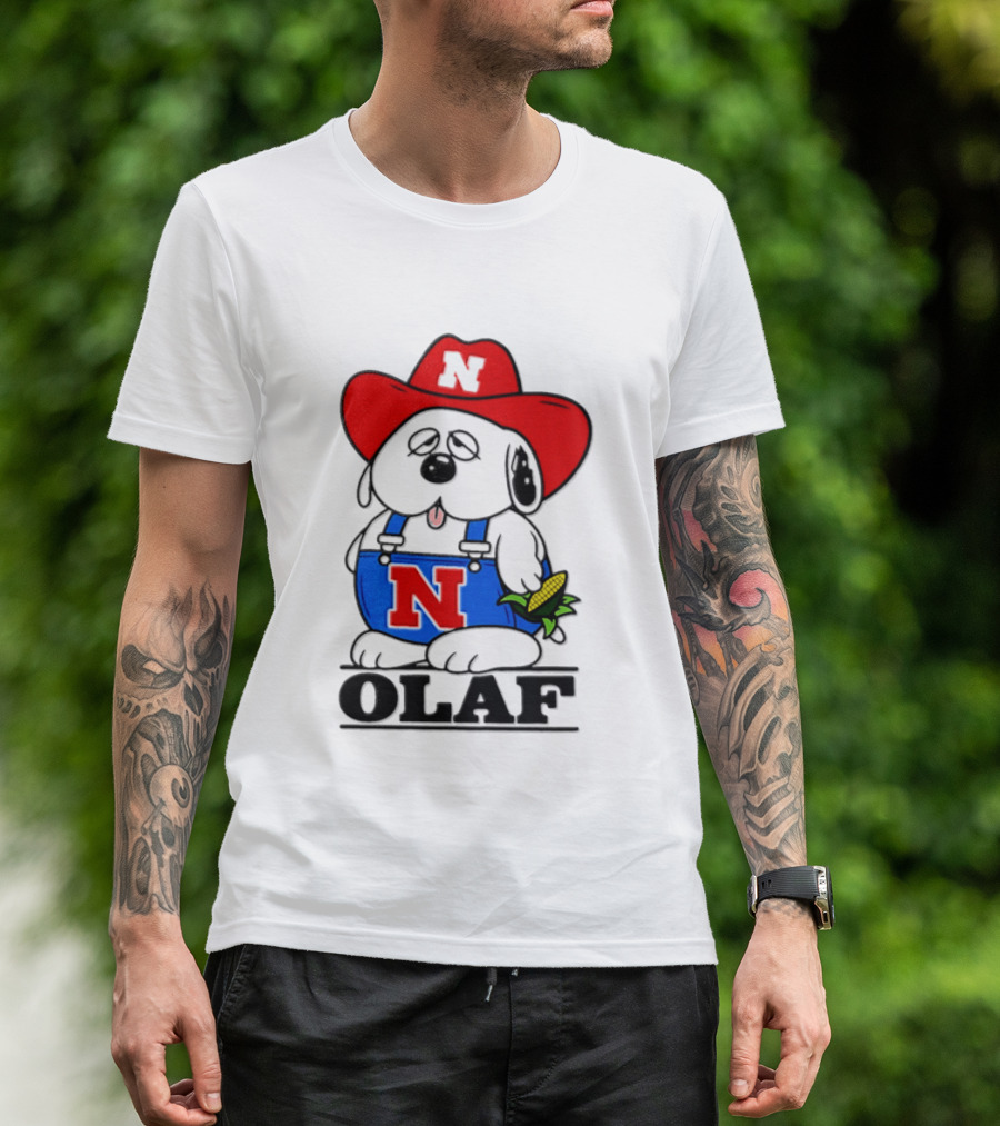 Nebraska Cornhuskers Olaf Dog In Overalls With Corn And Red Hat T-Shirt