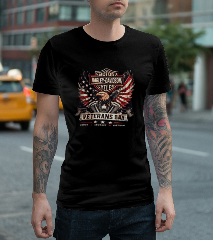 Veterans Day Harley Davidson Motor Cycles Honor Courage Freedom Eagle Wings T-Shirt