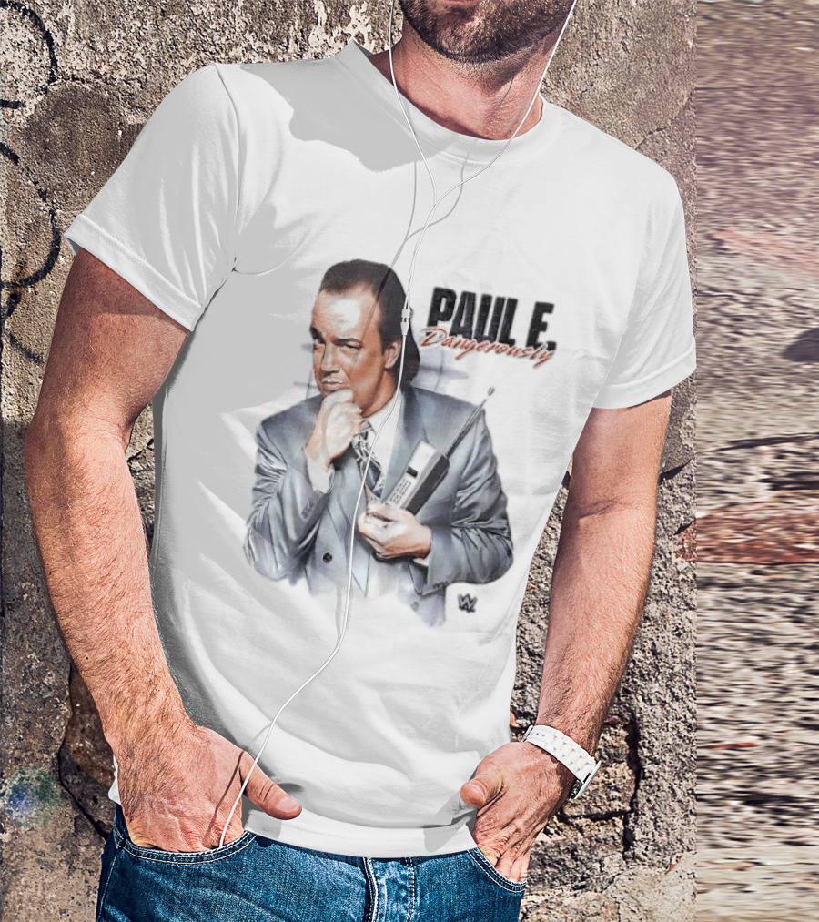 PAUL E Dangerously Manager Holding Brick Cell Phone WWE T-Shirt