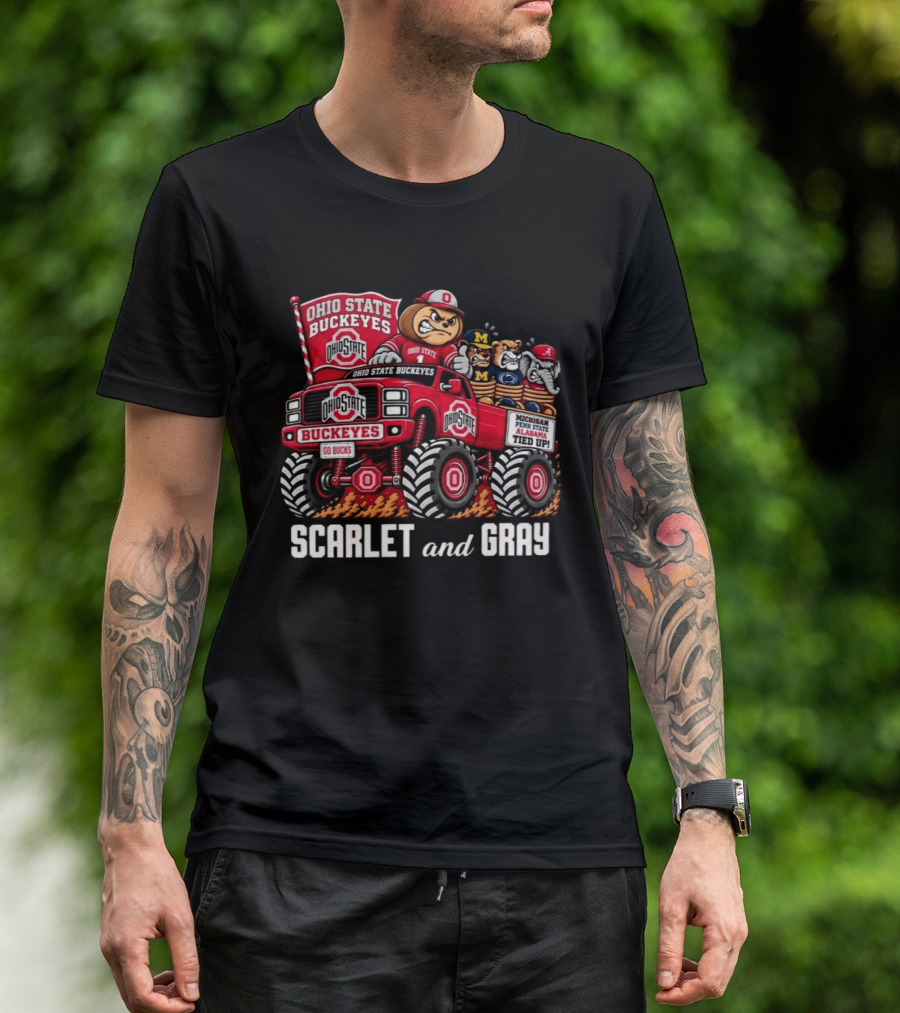 Ohio State Buckeyes 2026 Scarlet And Gray Monster Truck Rivalry Football T-Shirt