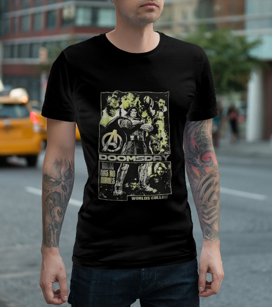 Avengers Doomsday Doom Has No Rivals Worlds Collide Villain Collage Halftone T-Shirt