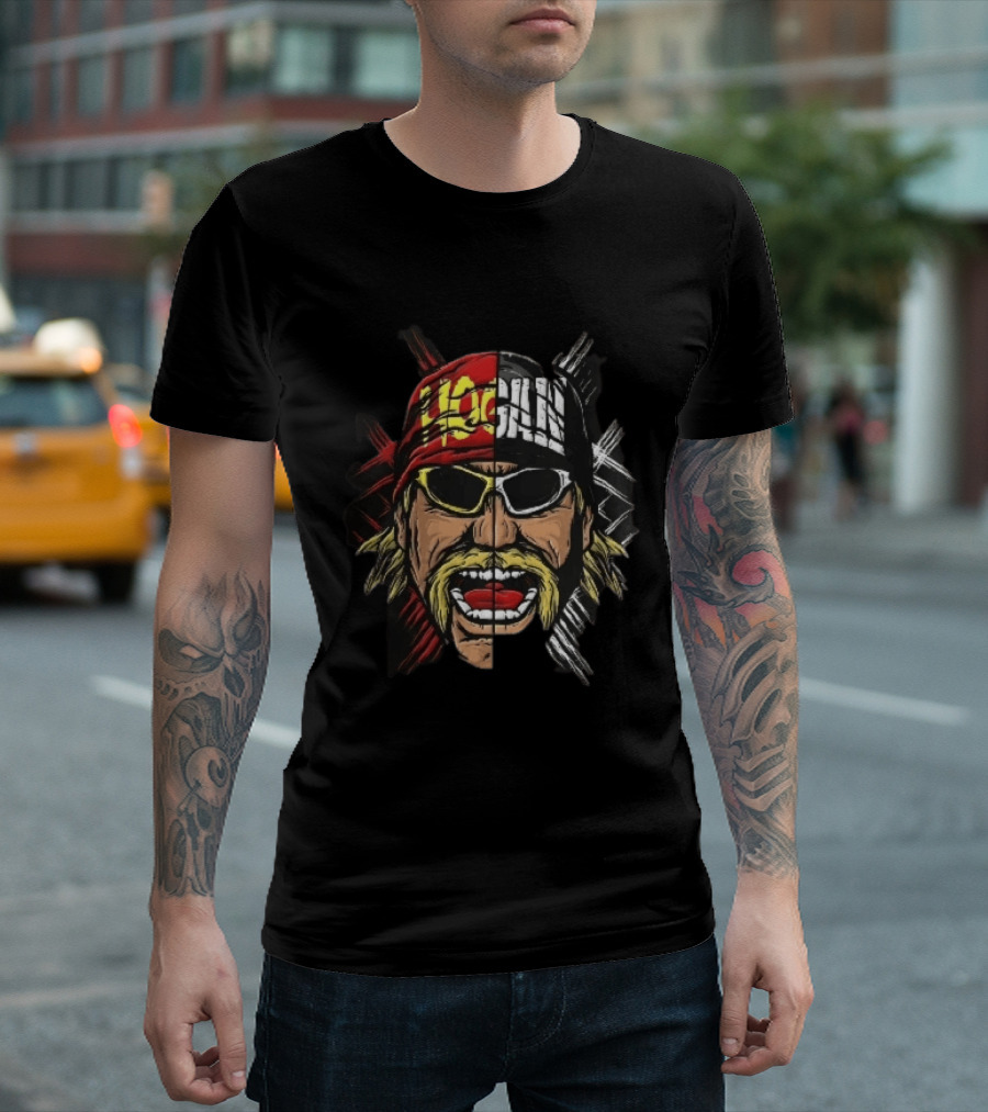 Hogan Red Black Split Face Sunglasses Mustache Caricature T-Shirt
