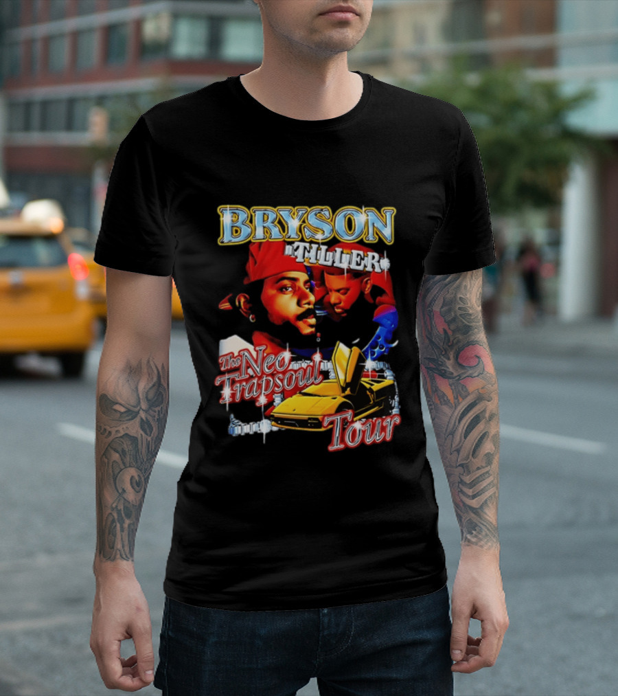 Bryson Tiller The Neo Trapsoul Tour 3D Graffiti Style Art With Yellow Car T-Shirt