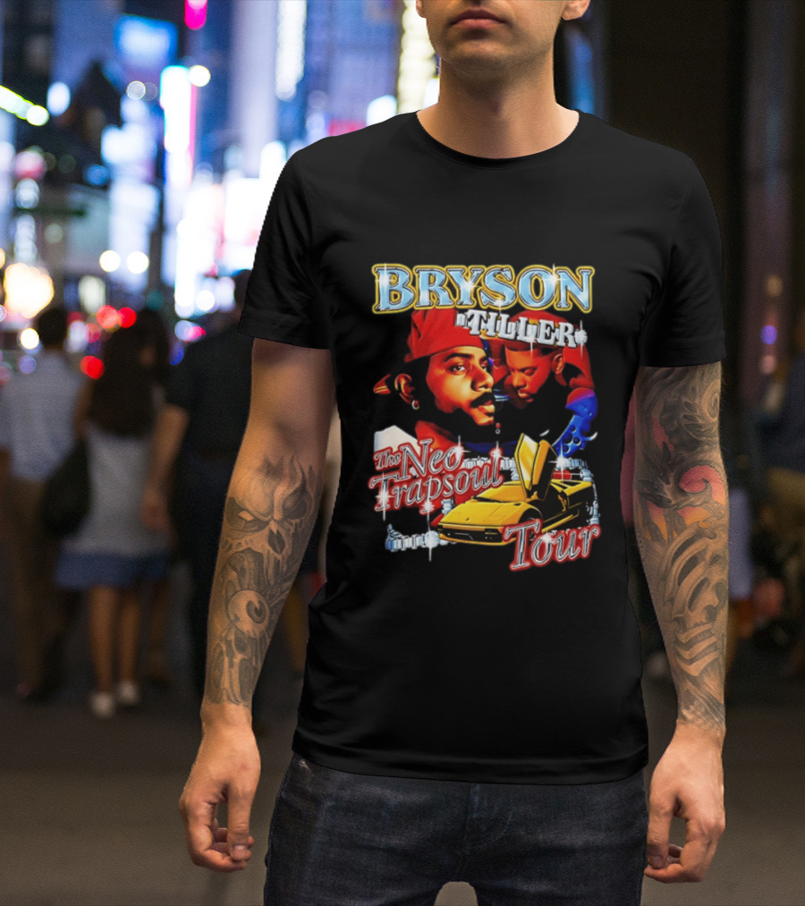 Bryson Tiller The Neo Trapsoul Tour 3D Graffiti Style Art With Yellow Car T-Shirt